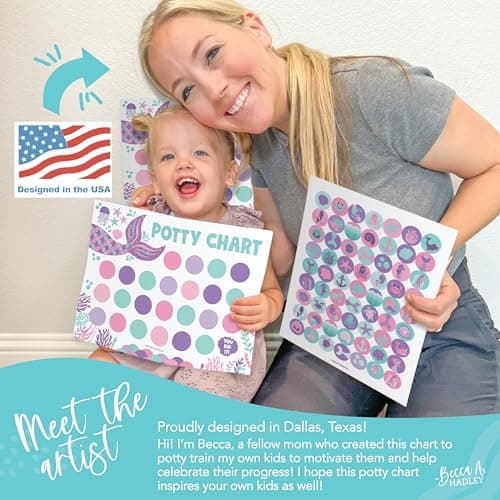 Hadley Designs Potty Training Chart for Toddlers Girls -10 Sticker Potty Chart for Toddlers Girls, 8.5x11" Potty Training Sticker Charts for Toilet Success, Mermaid Toddler Reward Chart for Kids - Thumbnail 3
