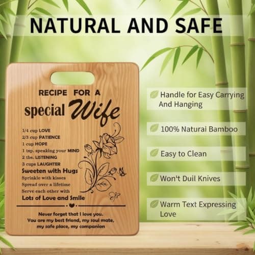 Gifts for Wife Birthday Gift Ideas, Recipe Cutting Board for Wife, Best Gifts for Christmas, Birthday Day, Valentines Day Gift Bamboo Cutting Board Kitchen Decor - Thumbnail 4