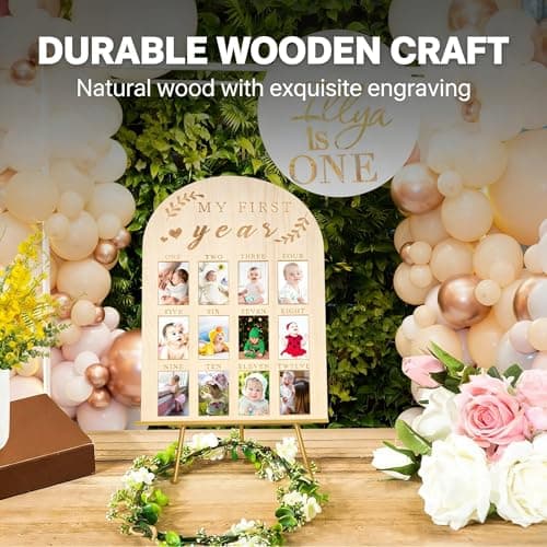 DegoCython Baby First Year Photo Board, Natural Wood, 16x12 Inches, Monthly Photo Display, Modern Farmhouse Style, Arch Shape, Tabletop Frame, Baby Photo Display, 12 Photo Slots - Thumbnail 4