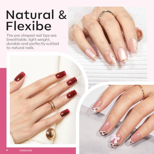modelones X Nail Gel Kit Kit Short Square, 9-in-One Nail Glue with Portable U V Lamp 216Pcs 12Sizes Pre-Etched Press ons Fake Acrylic Extension Kit DIY Salon Gift for Women - Thumbnail 3