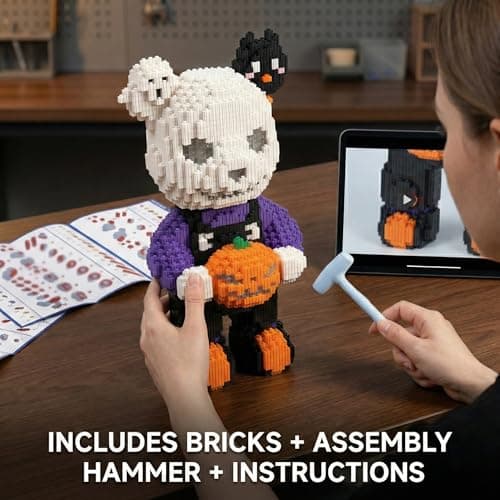 SehrKlug 12.6" Skull Bear Teddy Blocks Building Bricks Set for Adults, Ages 14+ - Collector-Edition DIY Craft Kit & Trend Decor for Office, Bedroom or Book Shelf - Relaxing Activity Gift, Birthdays - Thumbnail 4