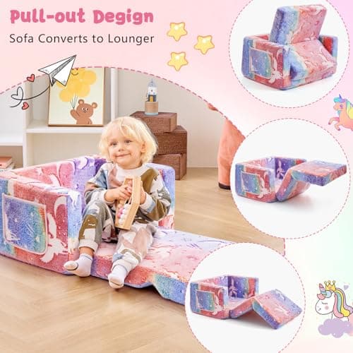 inhand Toddler Chair Comfy,2-in-1 Soft Toddler Couch Fold Out for Kids,Convertible Sofa to Lounger,Gift for Girls and Boys Birthday,Elf,Medium - Thumbnail 3