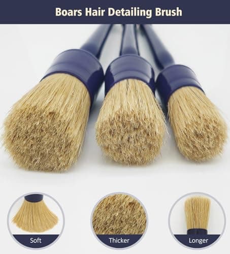 YeewayVeh Car Detailing Brush Set, 3 Pack Ultra Soft Boars Hair Detailing Brushes for Leather Seat Air Vents Engine Bay, Auto Detail Brushes Car Detailing for Interior Exterior, Indigo - Thumbnail 2