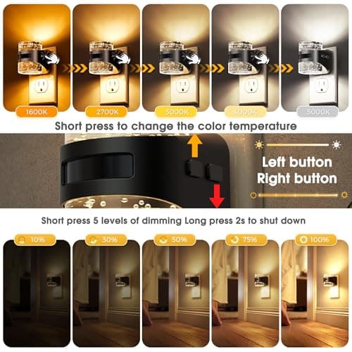 L LOHAS LED Motion Sensor Night Light, Bubble Night Lights Plug into Wall,5CCT Color Temperature Change Night-Light,Dimmable Nightlights with Dusk to Dawn Sensor for Rooms Bathroom Hallway - Thumbnail 2