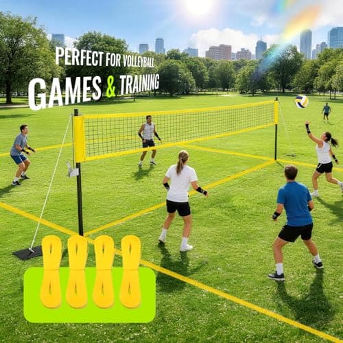 Professional Outdoor Volleyball Net Set with Arm Sleeves & Beach Fixed Plate, Heavy Duty 32-Ply Reinforced Net with Steel Anti-Sag Winch, Height-Adjustable Poles, Carry Bag for Backyard Beach Lawn - Thumbnail 5