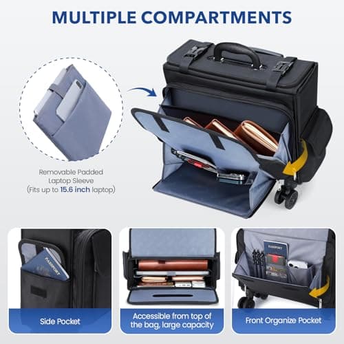Tonyeee Rolling Laptop Bag 15.6 Inch, Ballistic Nylon Wheeled Briefcase for Men Women, Professional Rolling Work Bag, Underseat Carry On Business Case, 360 Spinner Wheels, Accordion File Office Bag - Thumbnail 5