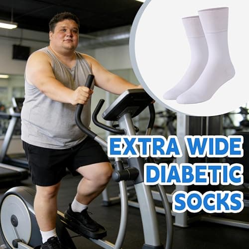 Forcool 6 Pairs Diabetic Crew Socks Men's Women's Dress Cotton Cushioned Seamless Toe Non Binding Extra Wide Diabetes Socks Loose Top for Better Circulation, White X Large - Thumbnail 2