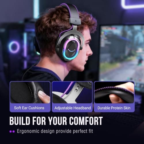 FIFINE Wired Gaming Headsets: 7.1 Surround Sound - Vibrant Customizable RGB - Game/Chat Balance, USB Gamer Headphones with Noise Canceling Microphone for PC, PS5/PS4, Laptop, Mac - AmpliGame H13BP - Thumbnail 4