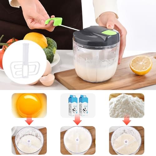 Ziweaye Manual Food Processor Vegetable Chopper, Portable Hand Pull String Garlic Mincer Onion Cutter for Veggies, Ginger, Fruits, Nuts, Herbs, etc., （900ml,Gray-green） - Thumbnail 6