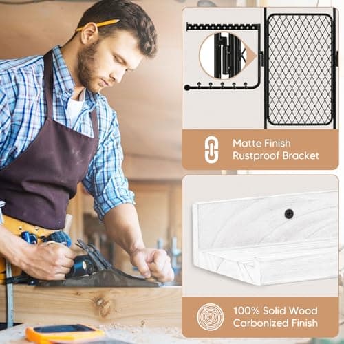 BNING Hanging Jewelry Organizer, Wall Jewelry Organizer with Shelf for Women, Rustic Wooden Necklace Holder Wall Mounted, Earring Holder Organizer Display for Earrings Bracelets Necklaces - Thumbnail 5