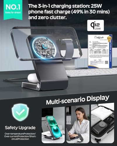 Doge&Vollar 25W Qi2.2 Fast Charging Magnetic Wireless Charger, 3-in-1 Foldable Charging Station with TEC Semiconductor Cooling & Quiet Fan, Aluminum Alloy Stand for iPhone/Apple Watch/AirPods - Thumbnail 2