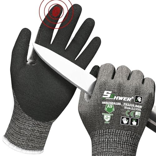 Schwer ProGuard High Level Cut Resistant Work Gloves PR3326 for Extreme Protection，ANSI A9 Cut Gloves with Reinforced Thumb, Non Slip, Durable, Touch-screen, Black 1 Pair（XXL）