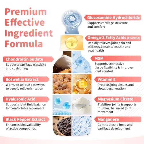 POPPAW Joint Supplement for Dogs - 10 in 1 Hip and Joint Supplement Drops with Hyaluronic Acid, Liquid Glucosamine for Dogs with Chondroitin, MSM & Omega 3-2 FL.Oz - for All Breeds & Sizes - Thumbnail 4