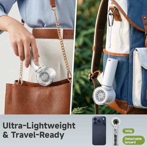 COKUNST Handheld Fan with Mist Spray & 1-100 Speed, Toggle Button & LED Digital Display, 3000mAh USB Rechargeable, 16000 RPM Turbo Mini Fan for Travel Outdoor Camping Makeup Home Office – White - Thumbnail 6