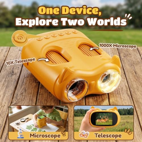 1000X Digital Microscope for Kids Handheld: 2-in-1 Binoculars Portable STEM Toy - Birthday Gift for Boy Girl - Science Kits 10X Magnifying Glass Telescope for Age 3-8 8-12 USB Gadget - Thumbnail 2