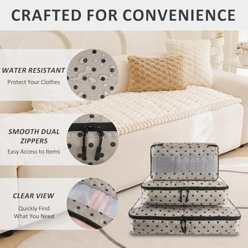 U+U 5 Set Packing Cubes for Travel Essentials Ultralight Luggage Packing Organizers with Laundry Bag and Shoe Bag for Vacation, Business Trip and Camping (Brown Polka Dot) - Thumbnail 2