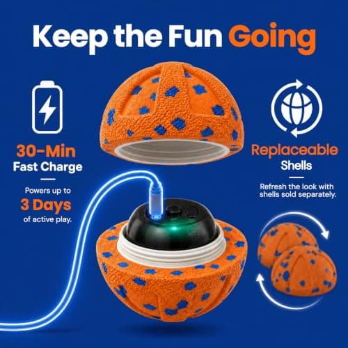JoyBruko Interactive Dog Toys Ball, Moving Dog Toys to Keep Them Busy, Automatic Self Rolling & Bouncing, Soft E-TPU Material IPX7 Waterproof, Enrichment for Small Medium Large Breeds, Orange - Thumbnail 6