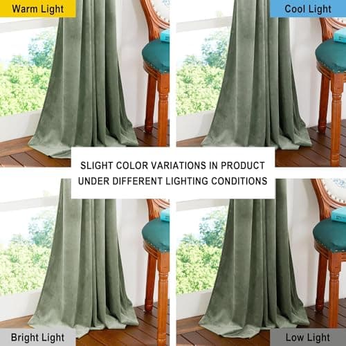 NICETOWN Sage Green Blackout Velvet Curtains 96 inches Long 2 Panels (52-inch Wide), Farmhouse and Sleek Velvet Drapes and Curtains for Doorway, Office, Dorm - Thumbnail 4