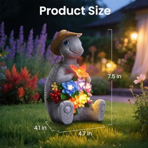 footreal Solar Garden Outdoor Statues Turtle with 8 LED Lights, Yard Decor Tortoise for Ornament, Mom Birthday Gifts for Women, Housewarming Gifts for Patio, Porch, Balcony - Thumbnail 5