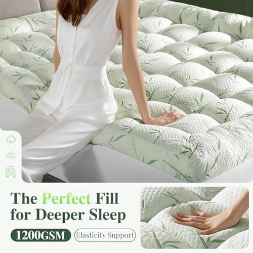LIANLAM Mattress Topper Viscose Made from Bamboo Pillow Top Mattress Topper,1200 GSM Cooling Mattress Pad,2In Extra Thick Pillow Top for Back Pain with 6"-18" Deep Pocket(Queen,60"x80") - Thumbnail 3