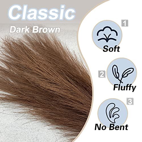 Faux Pampas Grass Small, 17" Dark Brown Artificial Pampas Grass Fluffy 3 Pcs pompous Grass Flower Arrangement and Vase Filler for Boho Home Wedding Decoration - Thumbnail 3
