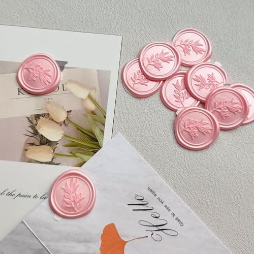 Pilloze 50Pcs Pink Self-Adhesive Wax Seal Stickers - Olive Branch Envelope Seal Stickers Perfect for Wedding Invitation, Envelopes, Wedding Invitation Accessories, Christmas Cards, Gift Wrapping - Thumbnail 5