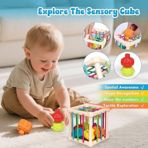 LearnToy Baby Toys 18-36 Months, Montessori 7-in-1 Activity Set - Stacking Blocks, Infant Teething Toy & Sensory Bin, Baby Boys & Girls Gifts - Thumbnail 3