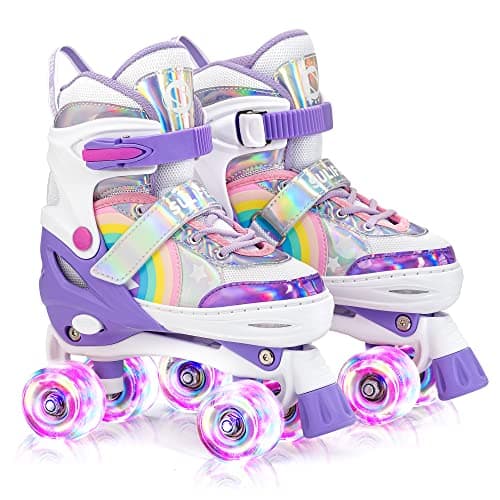 SULIFEEL Rainbow Unicorn 4 Size Adjustable Roller Skates for Girls Boys for Kids Ages 3-5 5-8 6-12 Children Skates Indoor Outdoor