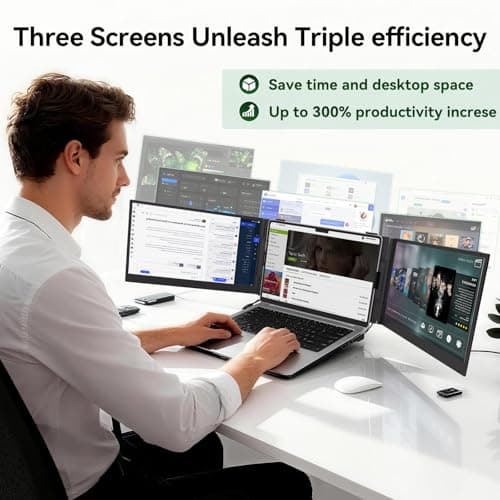 BKVOO 14" Triple Laptop Screen Extender, Ultra-Thin Lightweight FHD 1080P IPS Portable Monitor, Extended Dual Screen for Laptops 13-17.3" Compatible with Wins Mac Chrome Dex Phone Travel Work - Thumbnail 6
