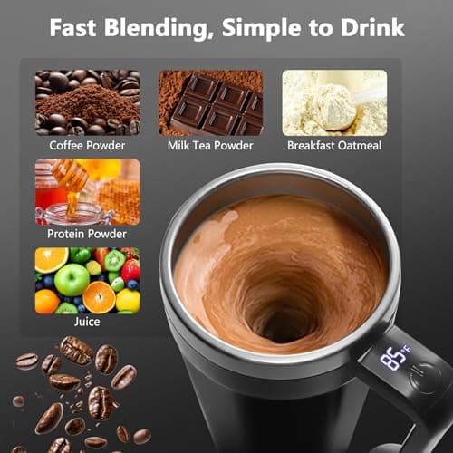 ZenRui Self Stirring Coffee Mug with Temperature Display, 18 oz Rechargeable Self Stirring Mug with Lid, Automatic Self Stirring Cup, Coffee Mug with Stainless Steel for Coffee, Milk, Beverages, Black - Thumbnail 6