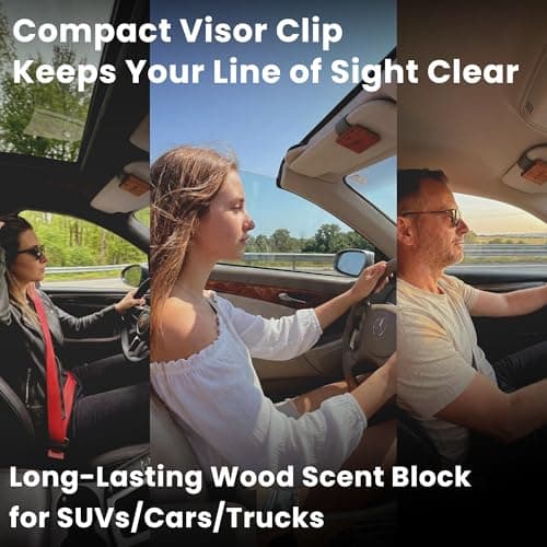 Wood Car Air Freshener — Refillable Solid Odor Eliminator with Premium Leather Visor Clip, North American Alder Wood Scent Square (Gilded Petals) - Thumbnail 5