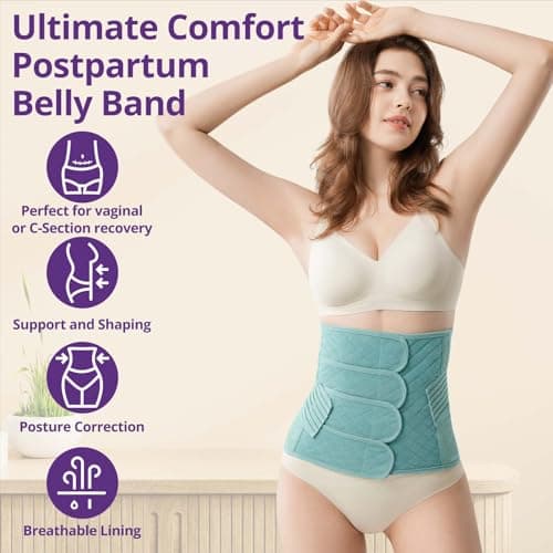 Postpartum Belly Band Wrap – C-Section Recovery Must Haves, Adjustable Tummy Control Binder with Pelvic Belt, Comfortable Support for Natural & Cesarean Sections, Shapewear, Elegant Quilted Design - Thumbnail 2