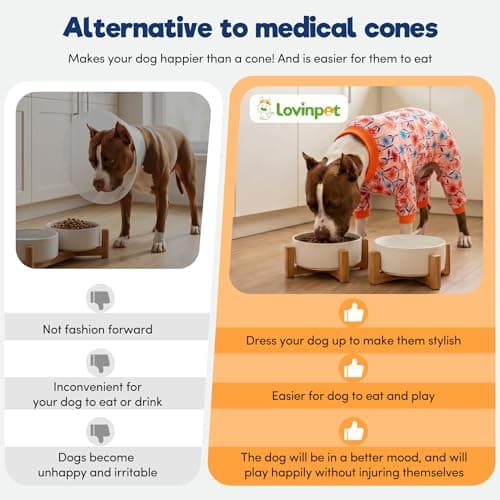LovinPet Large Dog Clothes Female, Long Sleeve Shirt for Dogs, Anti Licking Dog Pajamas,Stretchy Comfy Fabric, Wildflowers Flame Print, Pajamas for Pitbulls, Onesies for Dogs, Pitbull Clothes, Large - Thumbnail 6