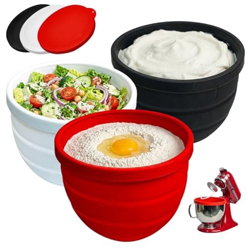 Silicone Bowl Liners for KitchenAid Tilt-Head 5 Qt Stand Mixers, 3 Silicone Liners & Lids/Extra-Thick/Odourless/Dishwasher Safe/Food Grade/Kitchen Aid Accessories and Attachments for Baking - Image 1
