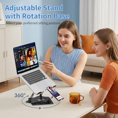 Laptop Cooling Pad with Detachable Fan & Cooler, 2-in-1 Laptop & Phone Stand, Adjustable Angle, 360° Rotatable Base, Carbon Steel, Ultra-Quiet & Super Sturdy for Laptop (Black) - Thumbnail 5