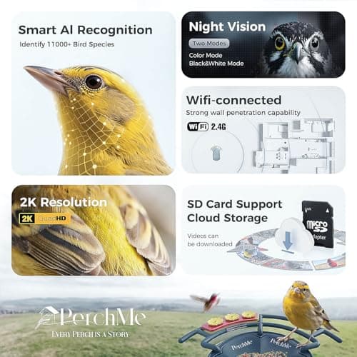 PerchMe® Smart Bird Feeder with Camera, Solar Powered Bird Watching Camera for Outside, 2K HD Auto Capture Motion Detection with AI Identify, DIY Add-ons & Seed Scoop, A Ideal Gift - Thumbnail 4
