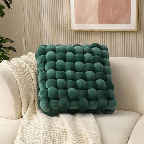 Jaysydd Knot Throw Pillows Square Emerald Green Throw Pillows Soft Accent Pillows Decoration Cushion for Couch Home Office Living Room Bedroom Bed Sofa Decor 15.7" - Image 1