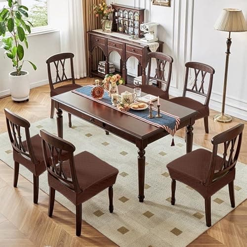 Genina Waterproof Seat Covers for Dining Room Chairs Covers Dining Chair Slipcovers Protector, No Rear Covers (Chocolate, 4 Pcs) - Thumbnail 2