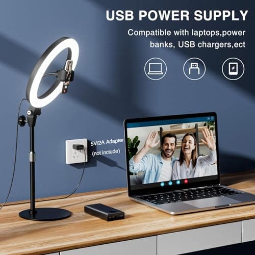 Desk Ring Light with Stand - 10.5'' Desktop Ring Light with Phone Holder for Video Recording, Circle Light for Computer Zoom Meeting Video Conference Lighting Video Calls Podcast Streaming - Thumbnail 6
