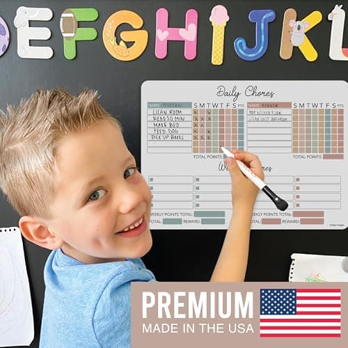 Hadley Designs Magnetic Chore Chart for Kids Multiple - Chores Board for Refrigerator, Dry Erase Task Chart for 2 Kids Daily Behavior, Family Weekly Planner Teens and Adults, Boho Pastel Chore Board - Thumbnail 4