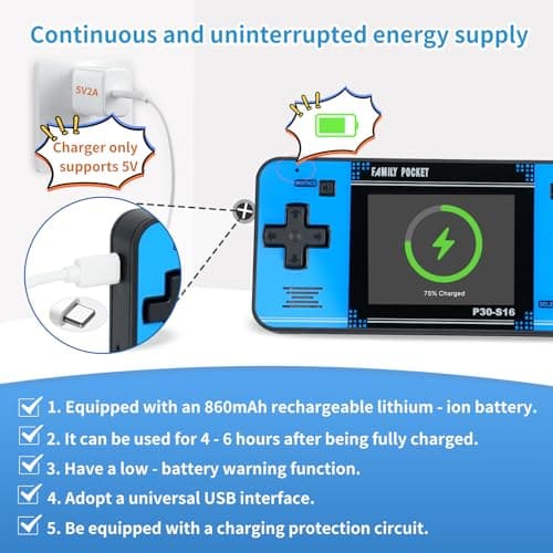 Handheld Game for Kids -Preloaded 220 Retro Video Games, Portable Gaming Player with Rechargeable Battery 3.0" LCD Screen, Mini Arcade Electronic Toy Gifts for Boys Girls (Black+Blue) - Thumbnail 3