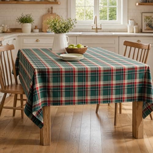 UWWGKK 55x102 Inch Plaid Tablecloth Rectangle Woven Checkered Table Cover