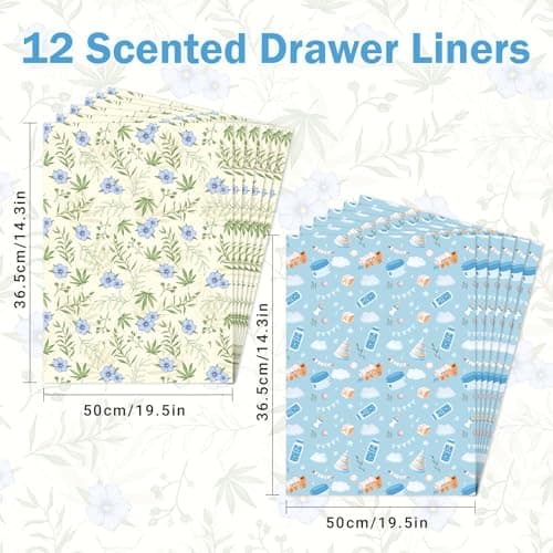 SCENTORINI Scented Drawer Liners for Dresser,6 Linen + 6 Baby Powder Scent Drawer Paper Liners, Paper Sheets Liner 14.3x19.5 Inch, for Fragrant Home Shelf Closet Bedroom Drawer - Thumbnail 3