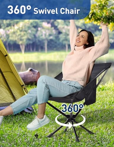 Docusvect Swivel Portable Camping Chair for Adults, Fast Setup, Lightweight & Small Folding Chair with Cup Holder, Side Pocket and Carry Bag - Support 330 LBS - Thumbnail 3