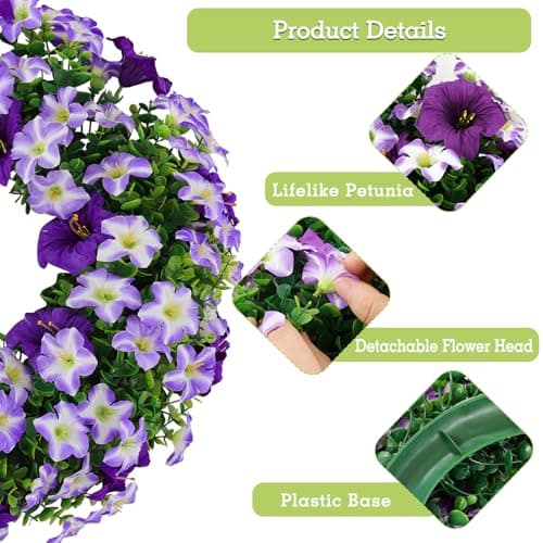 U'Artlines 20 Inch Boxwood Door Wreaths with Purple Morning Glory Flowers - Thumbnail 4
