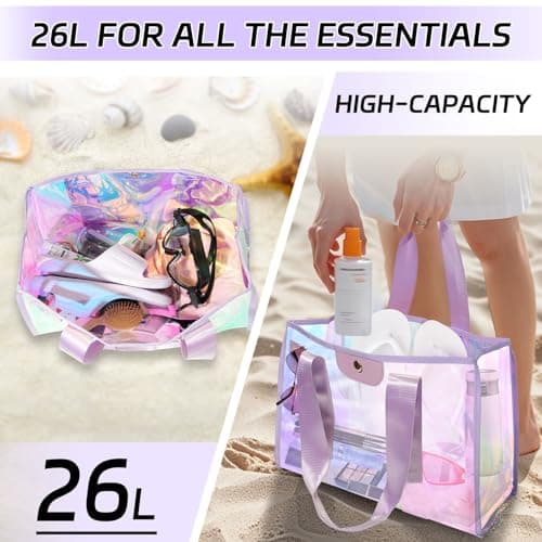 GolfFox 26L Extra Large Iridescent Beach Bag Set - Pink Tote Bag with Zipper & Waterproof Touchscreen Phone Pouch，Perfect Beach Essentials for Family - Thumbnail 5