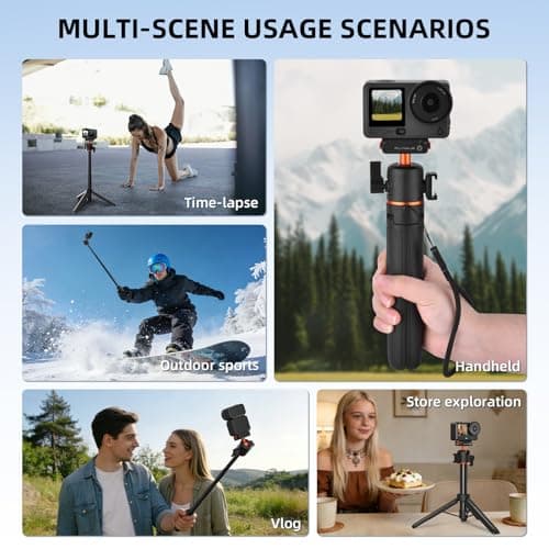 Flymile 21" Action 6 Camera Tripod, Magnetic Quick Release Adapter Selfie Stick Extended Pole Handle Grip with 360° Ball Head & Cold Shoe Mount, Mini Table Desk Tripod for DJI Osmo Nano Accessories - Thumbnail 5