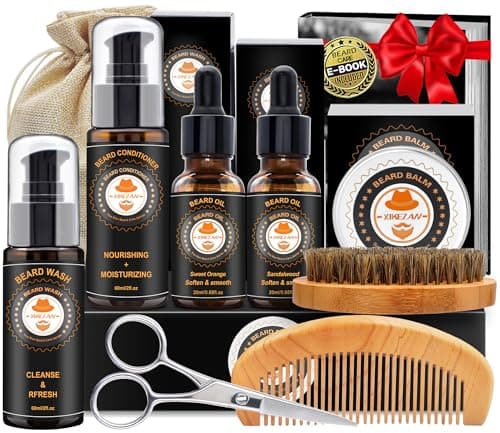 XIKEZAN Beard Kit for Men Grooming & Care w/Beard Conditioner, Wash, Oil, Balm, Brush, Comb,Birthday Fathers Valentines Gifts for Men Him Dad Husband Boyfriend Mens Christmas Stocking Stuffers - Image 1