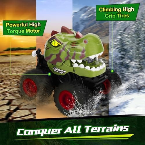 Drefirsa Dino Remote Control Car for Boy 4-7 8-12 wtih Stunt, Light, Sound - Thumbnail 6