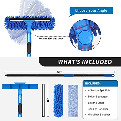 VITEVER Professional 69'' Window Squeegee Cleaner Tool with Extension Pole, 2-in-1 Squeegee for Window Cleaning Kit with Scrubber and Rotating Head, 1 Blade 2 Scrubber - Thumbnail 2